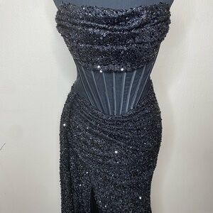 Strapless Black Sequin Dress